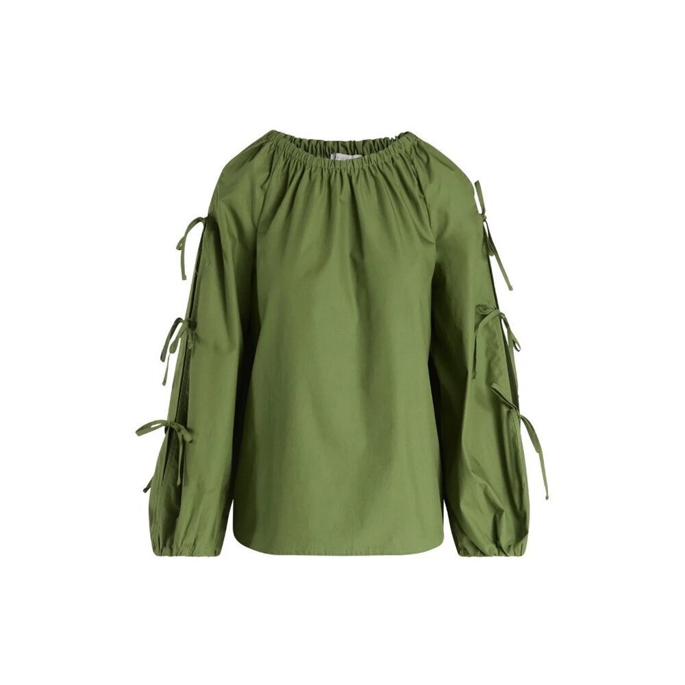 Free Assembly Women's Gathered Neck Cotton Top, Long Tie Sleeves, Size M (8-10)